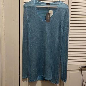 J. McLaughlin Shiny Light Blue Tunic Top